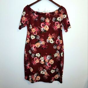 French Grey Red Floral Off The Shoulder Dress Size Large
